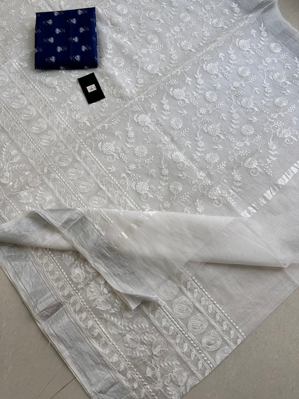 Embroidered Kota Cotton Doria Saree