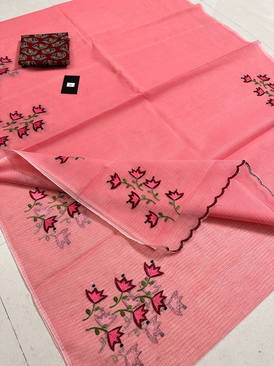 Embroidered Kota Cotton Doria Saree