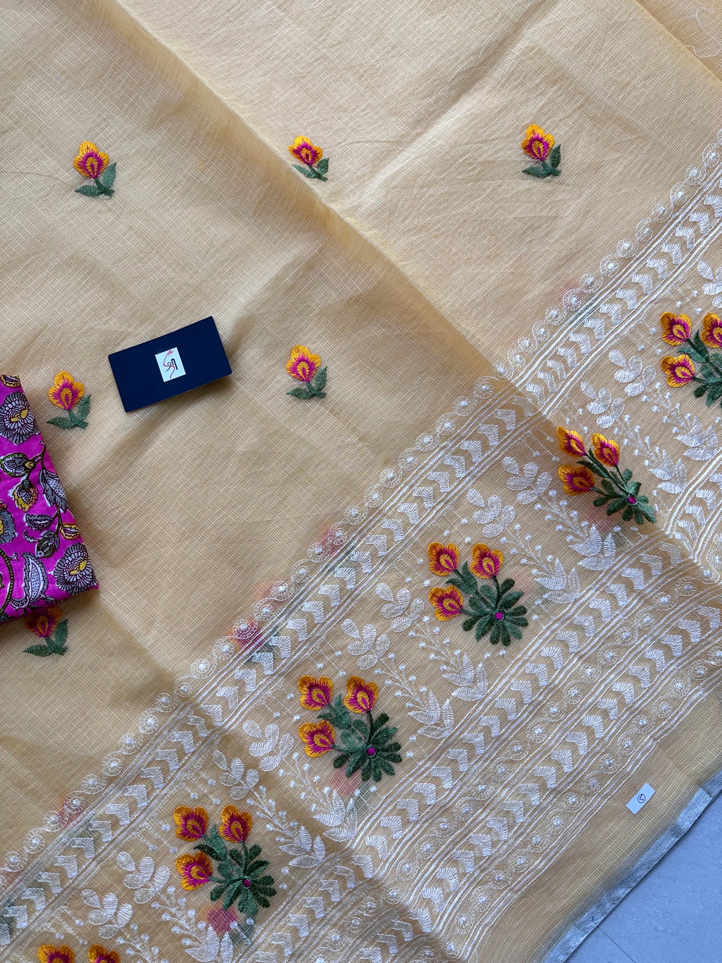 Embroidered Kota Cotton Doria Saree