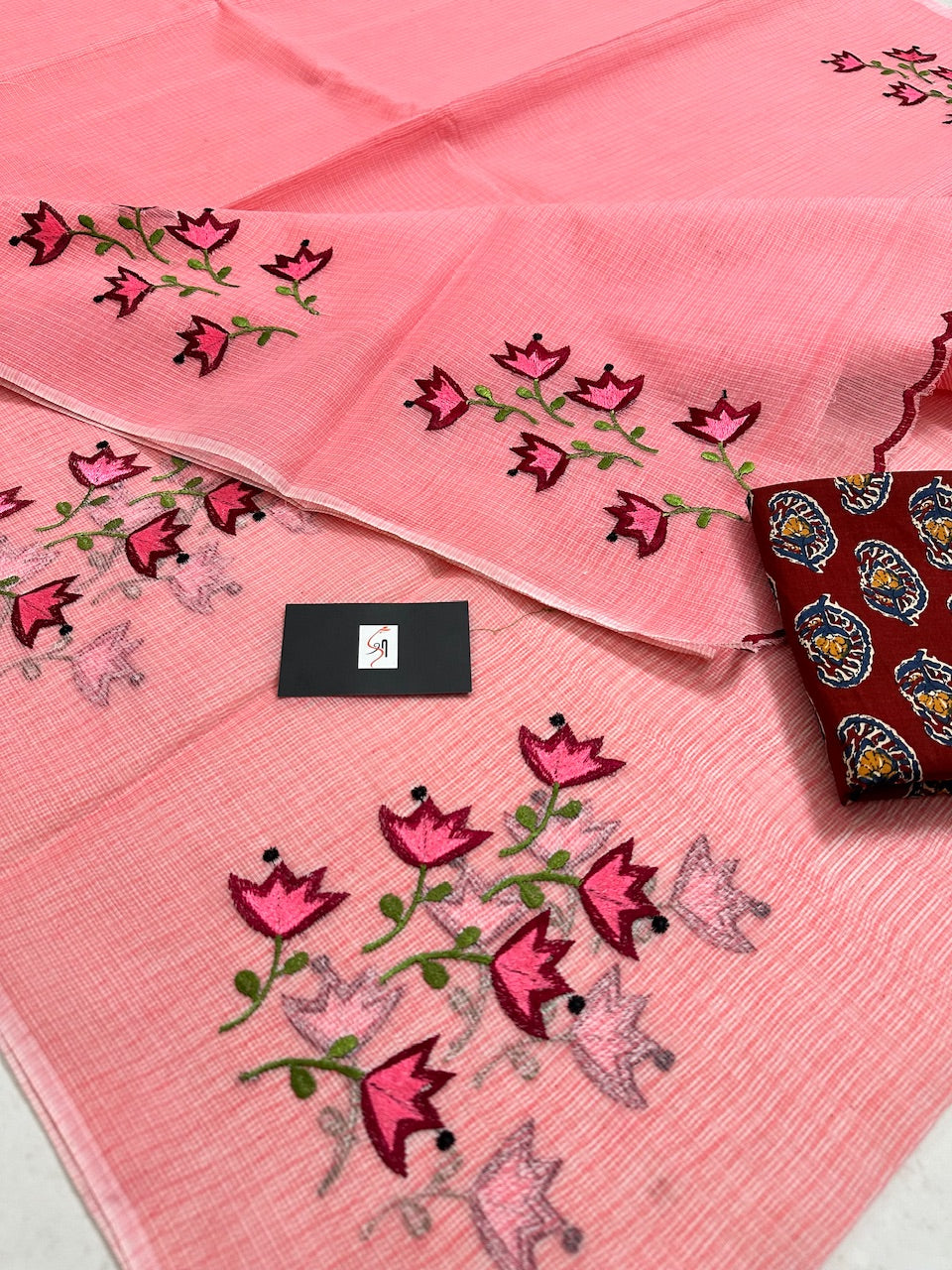 Embroidered Kota Cotton Doria Saree