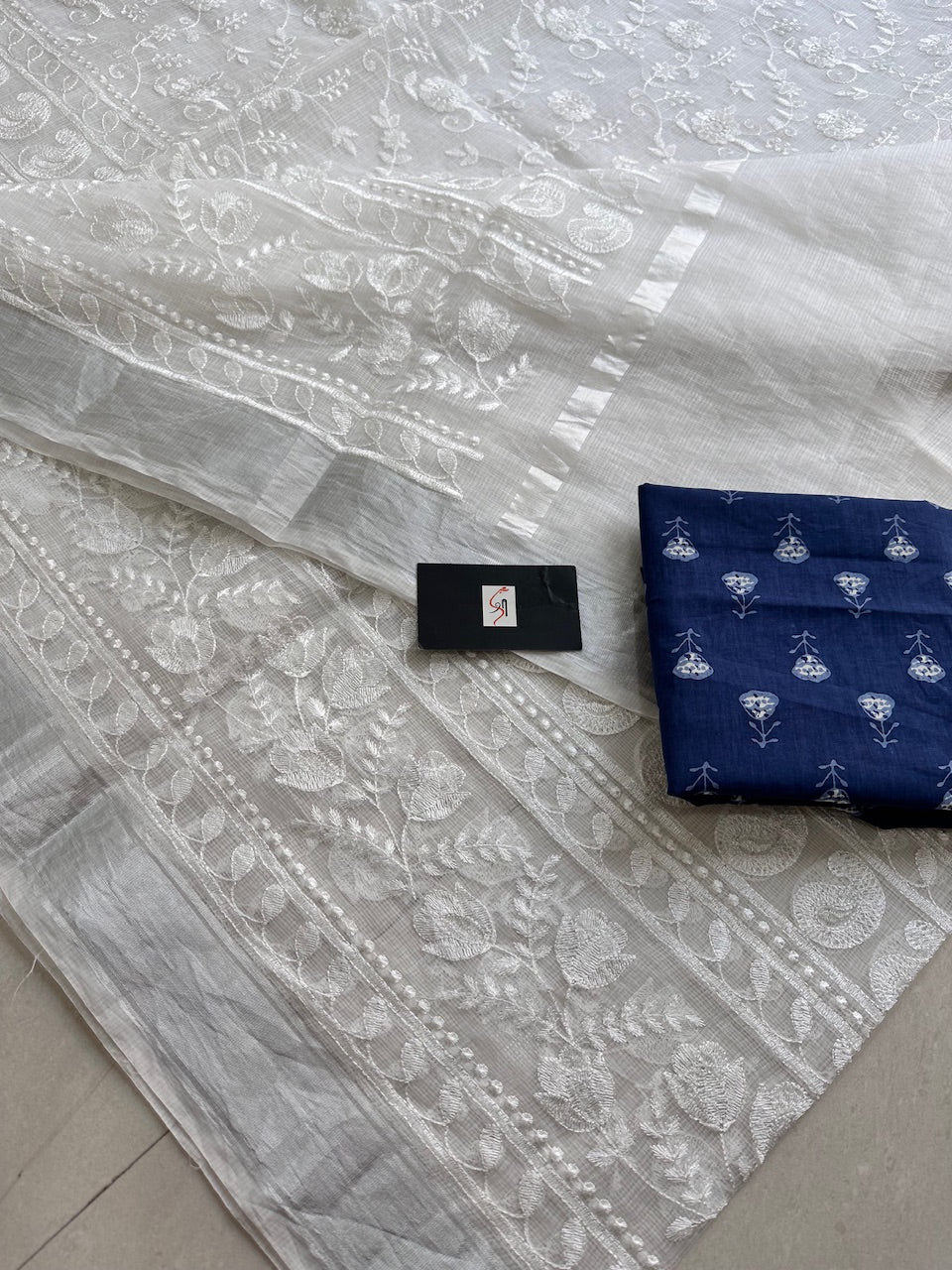 Embroidered Kota Cotton Doria Saree