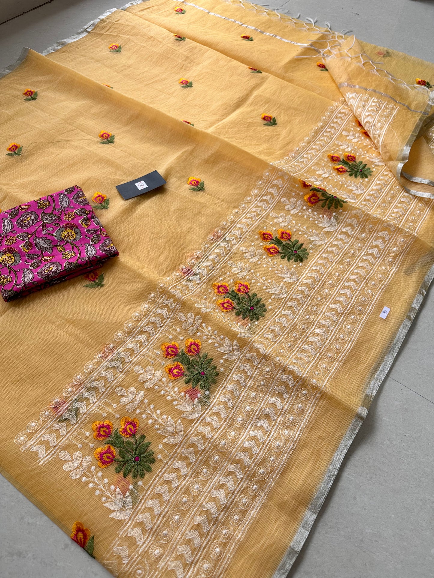 Embroidered Kota Cotton Doria Saree