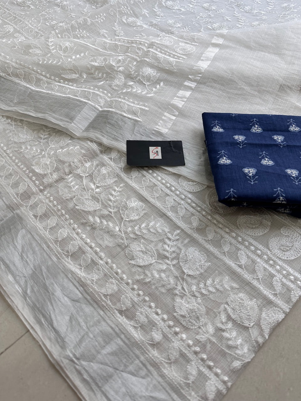 Embroidered Kota Cotton Doria Saree