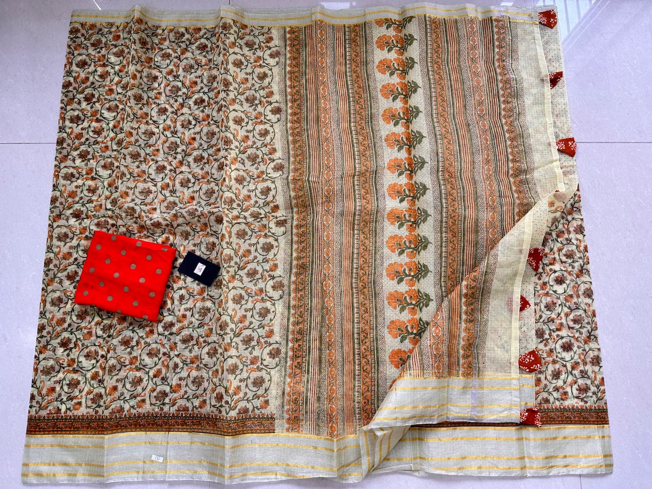 HandBlock Printed Kota Cotton Doria Saree