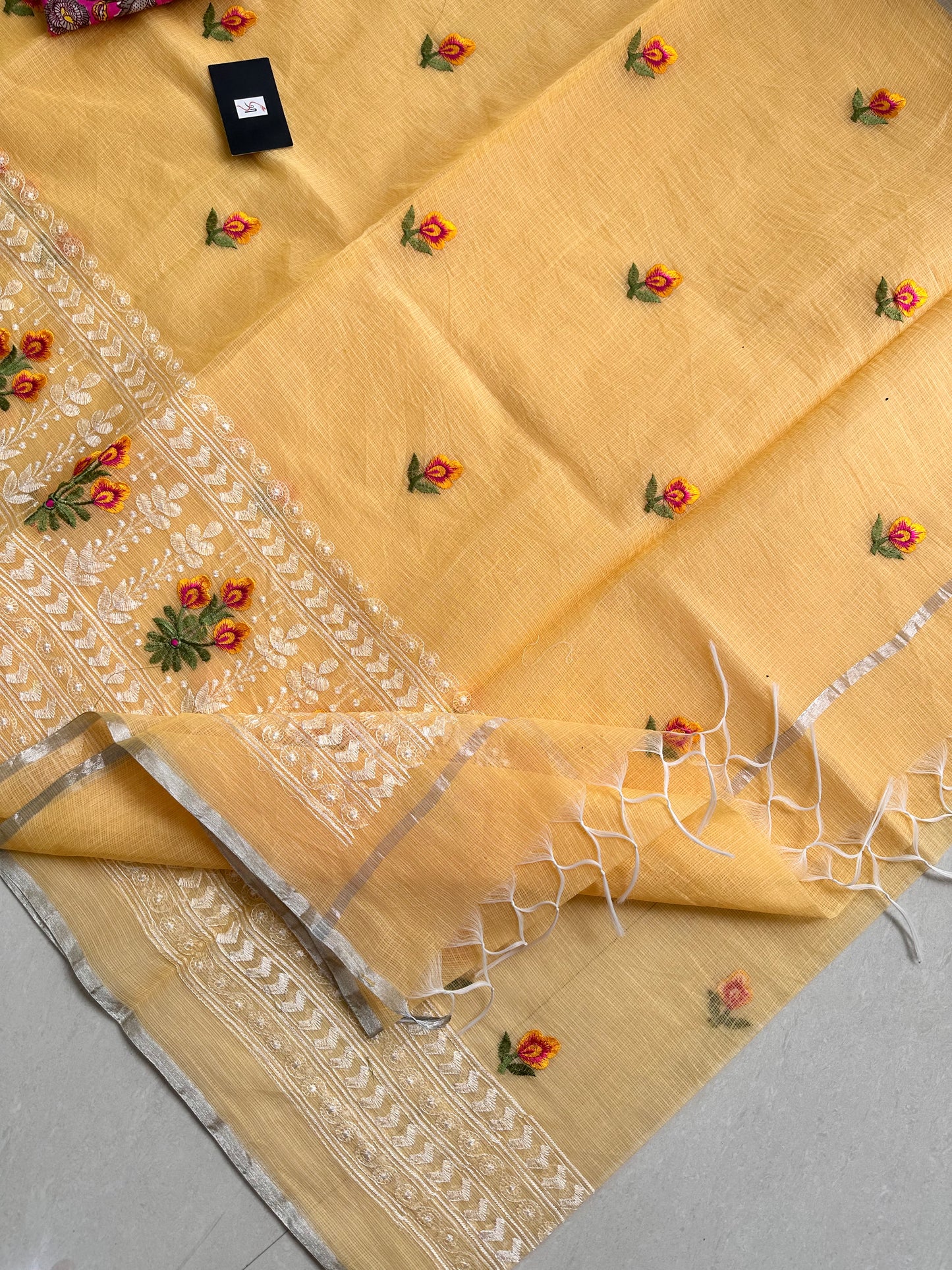 Embroidered Kota Cotton Doria Saree