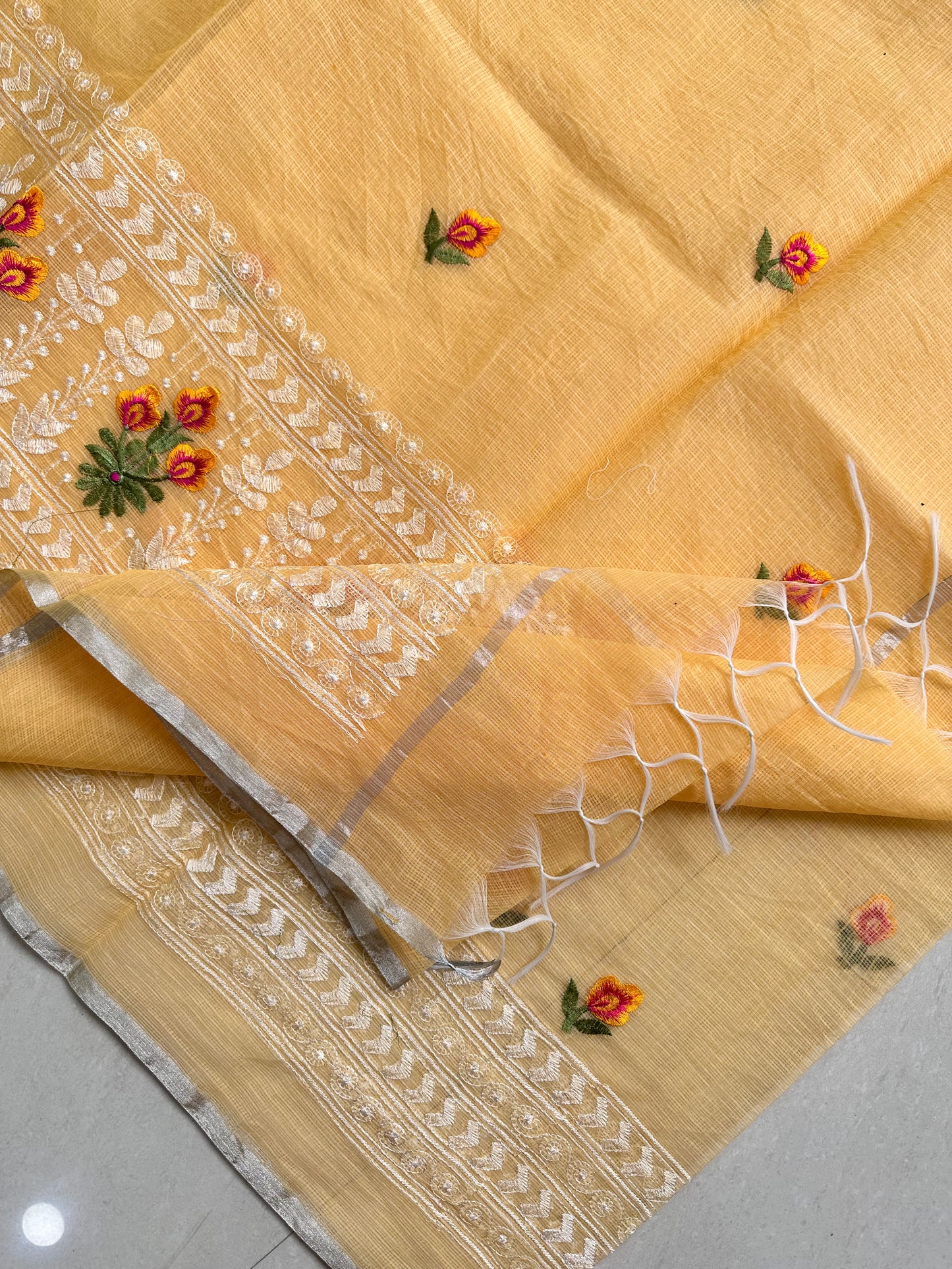 Embroidered Kota Cotton Doria Saree