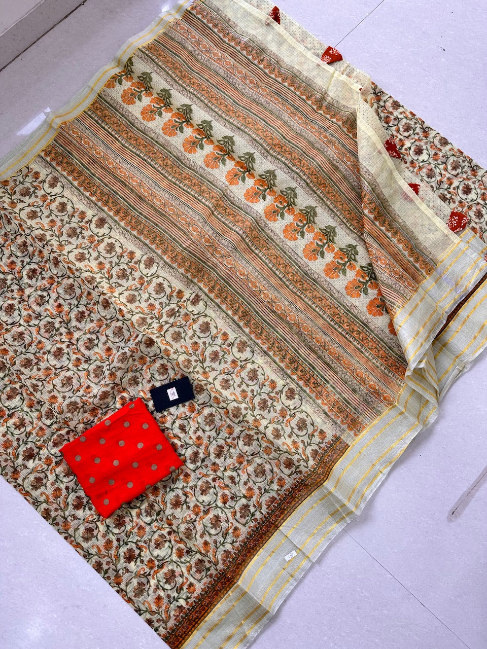 HandBlock Printed Kota Cotton Doria Saree