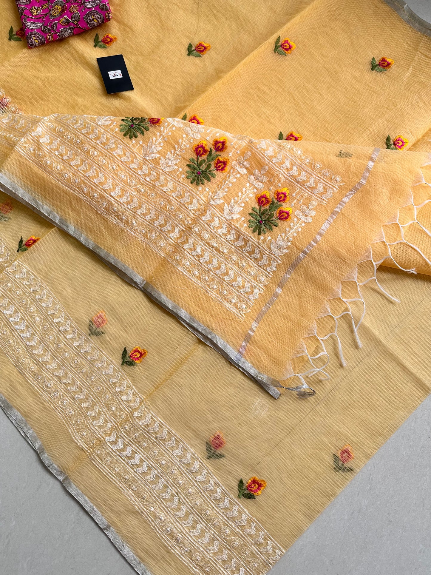 Embroidered Kota Cotton Doria Saree