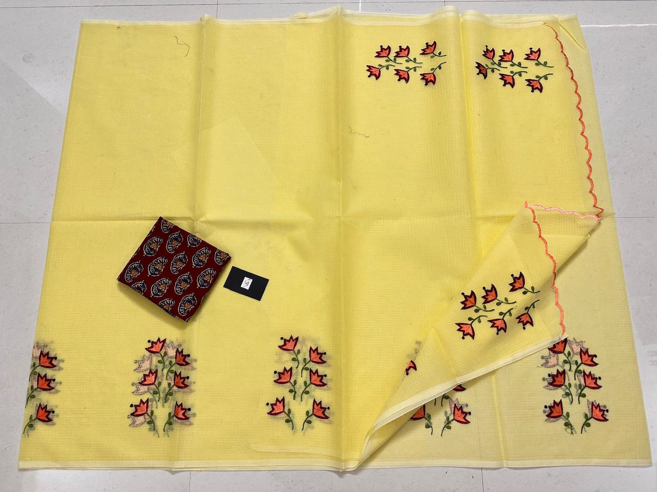 Embroidered Kota Cotton Doria Saree