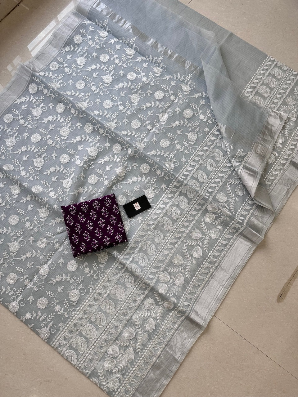 Embroidered Kota Cotton Doria Saree