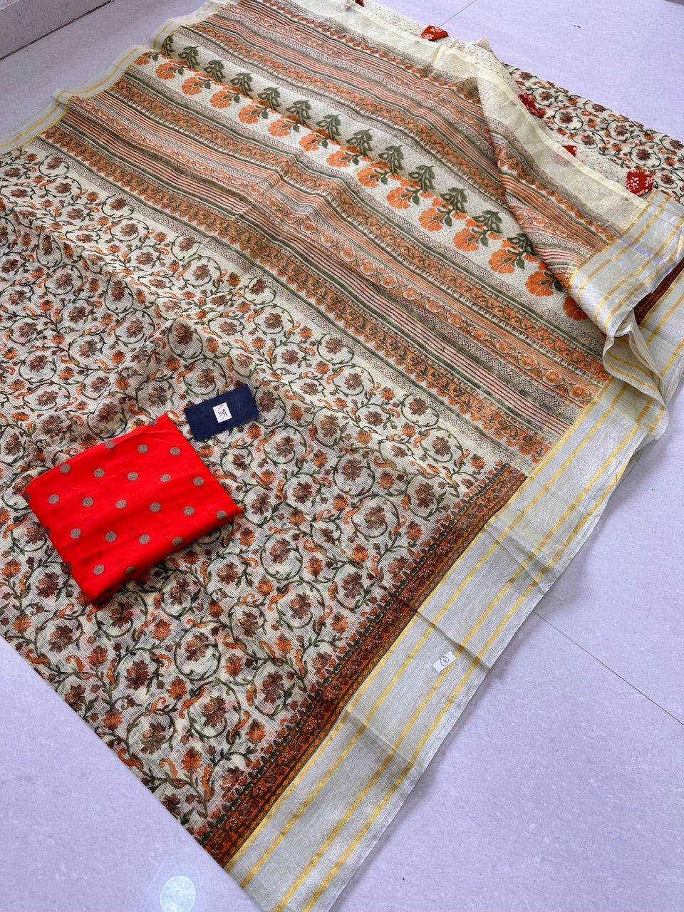 HandBlock Printed Kota Cotton Doria Saree