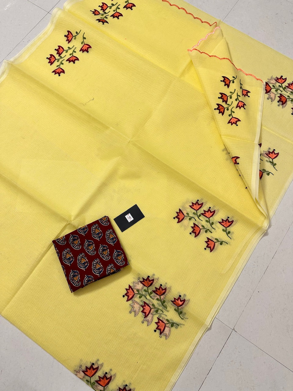 Embroidered Kota Cotton Doria Saree