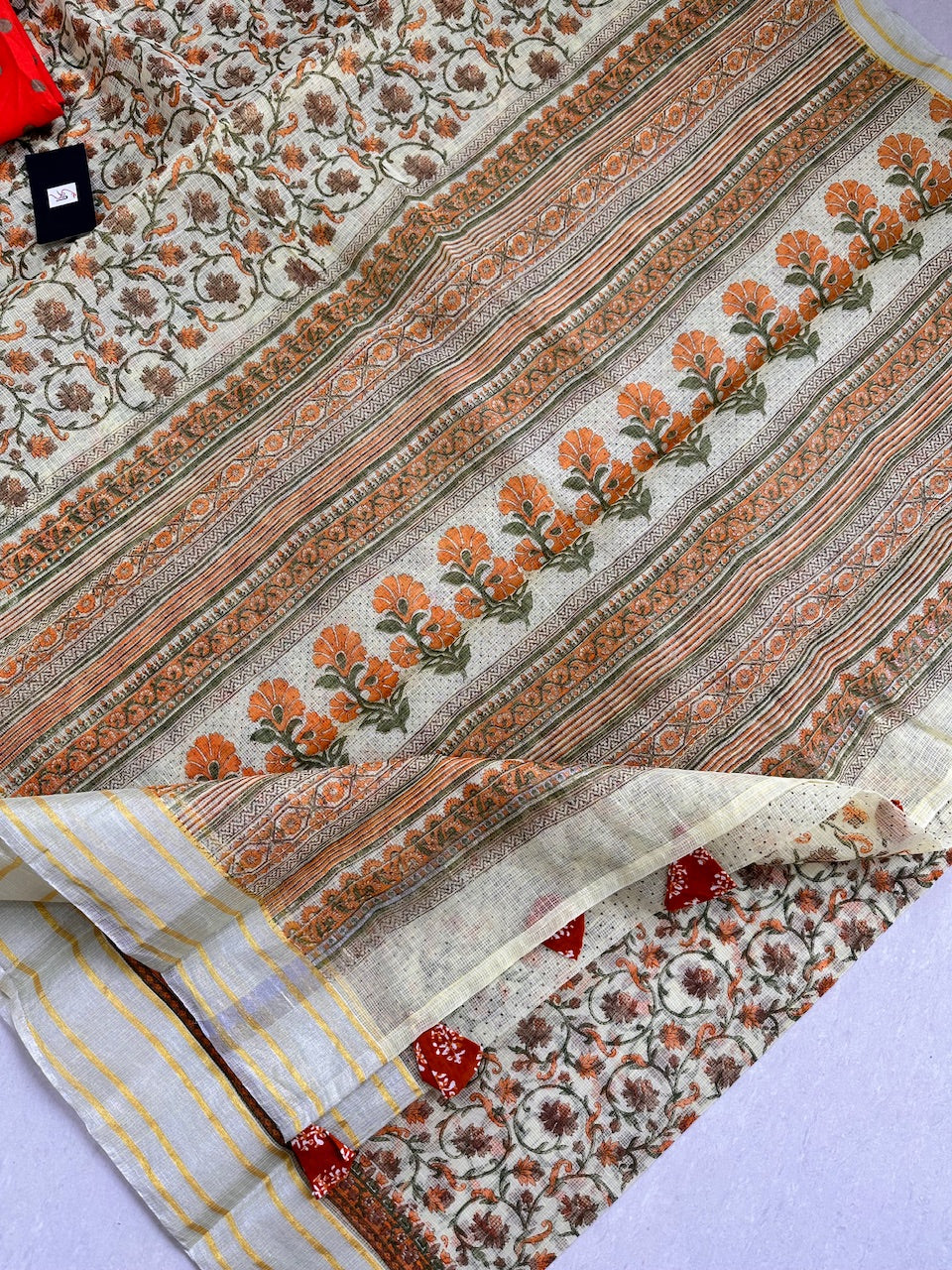 HandBlock Printed Kota Cotton Doria Saree