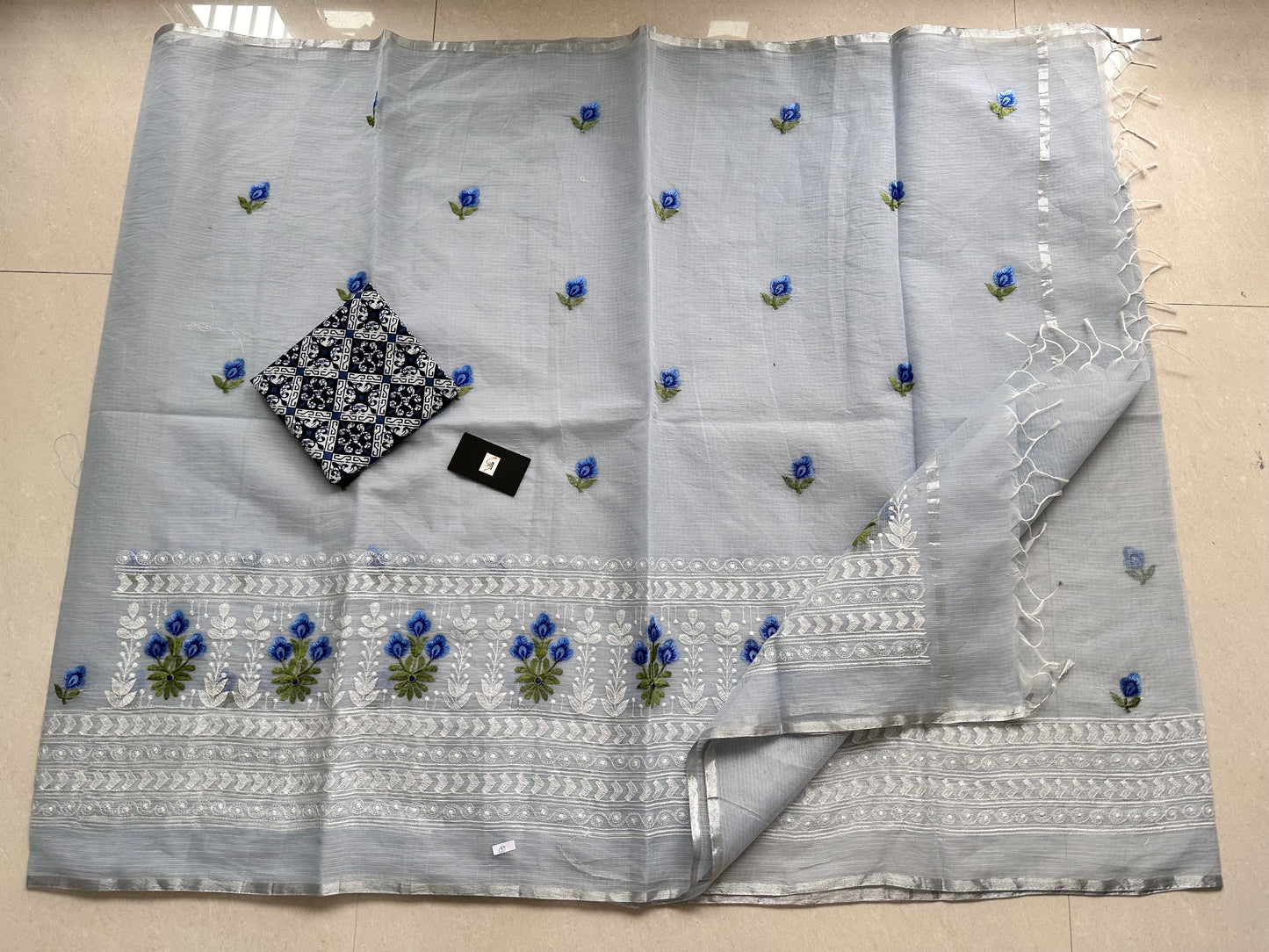 Embroidered Kota Cotton Doria Saree