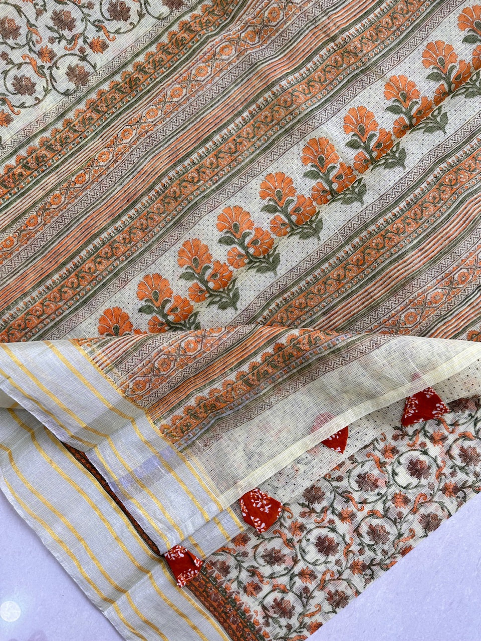 HandBlock Printed Kota Cotton Doria Saree