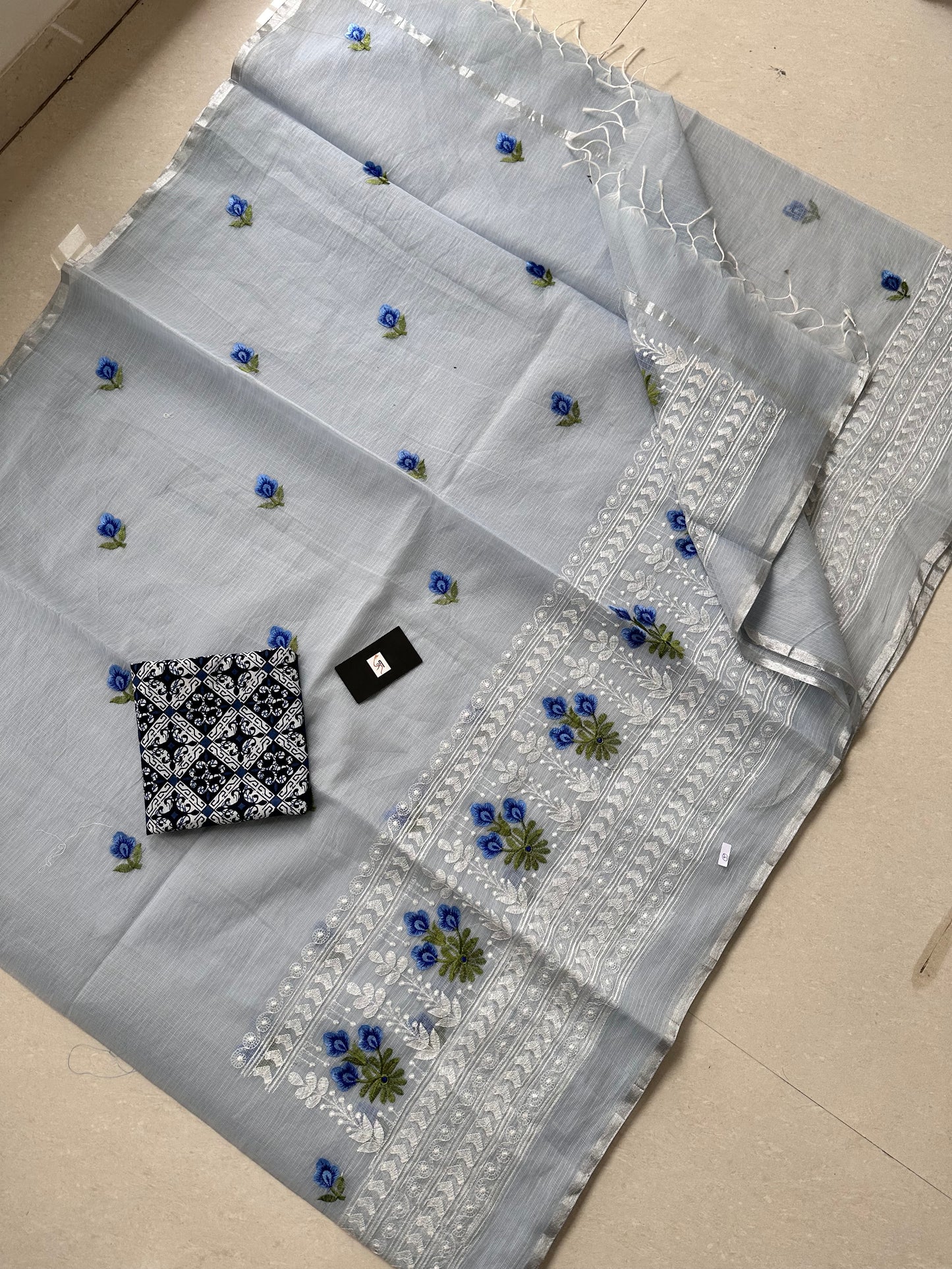 Embroidered Kota Cotton Doria Saree