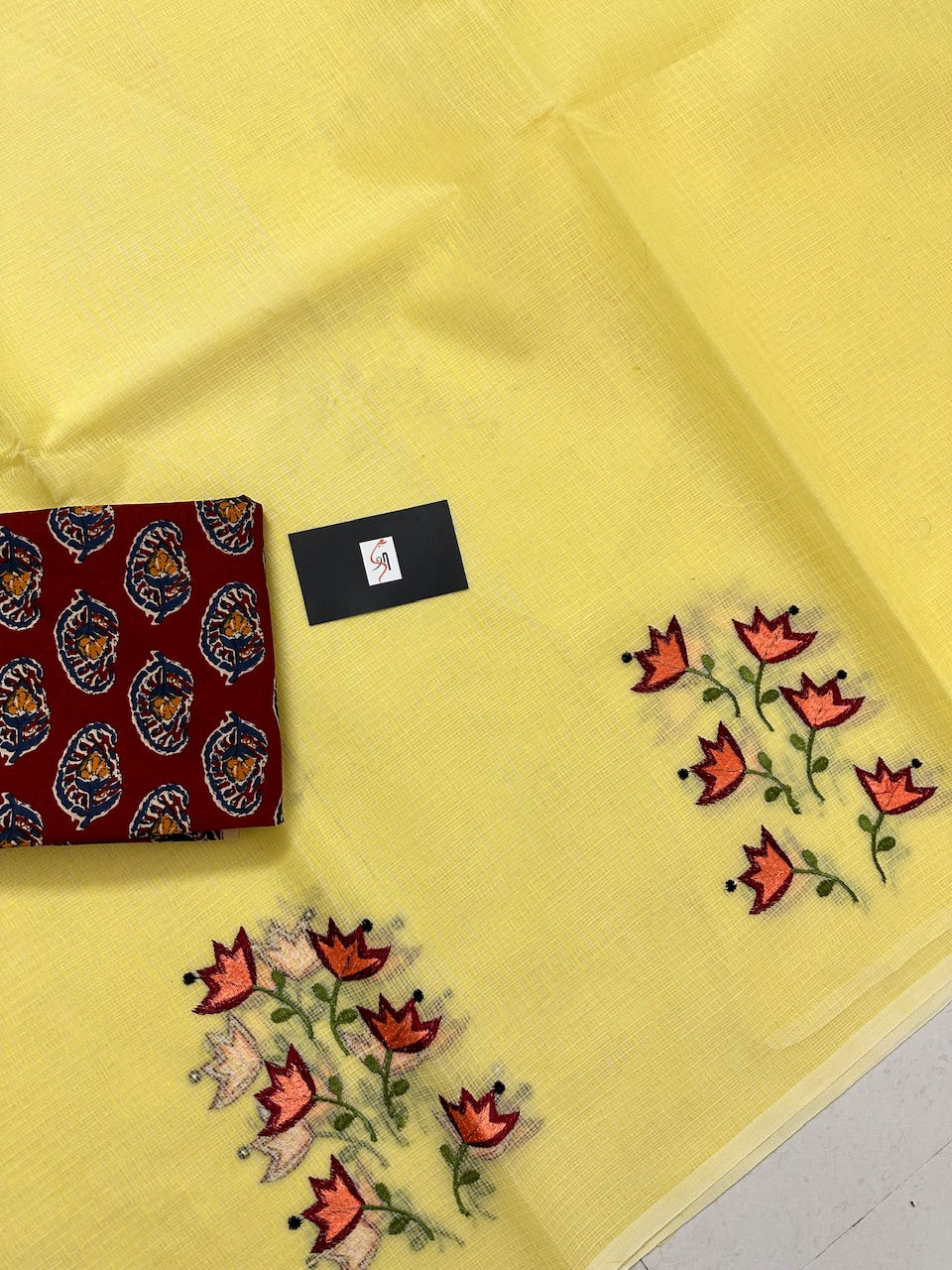 Embroidered Kota Cotton Doria Saree