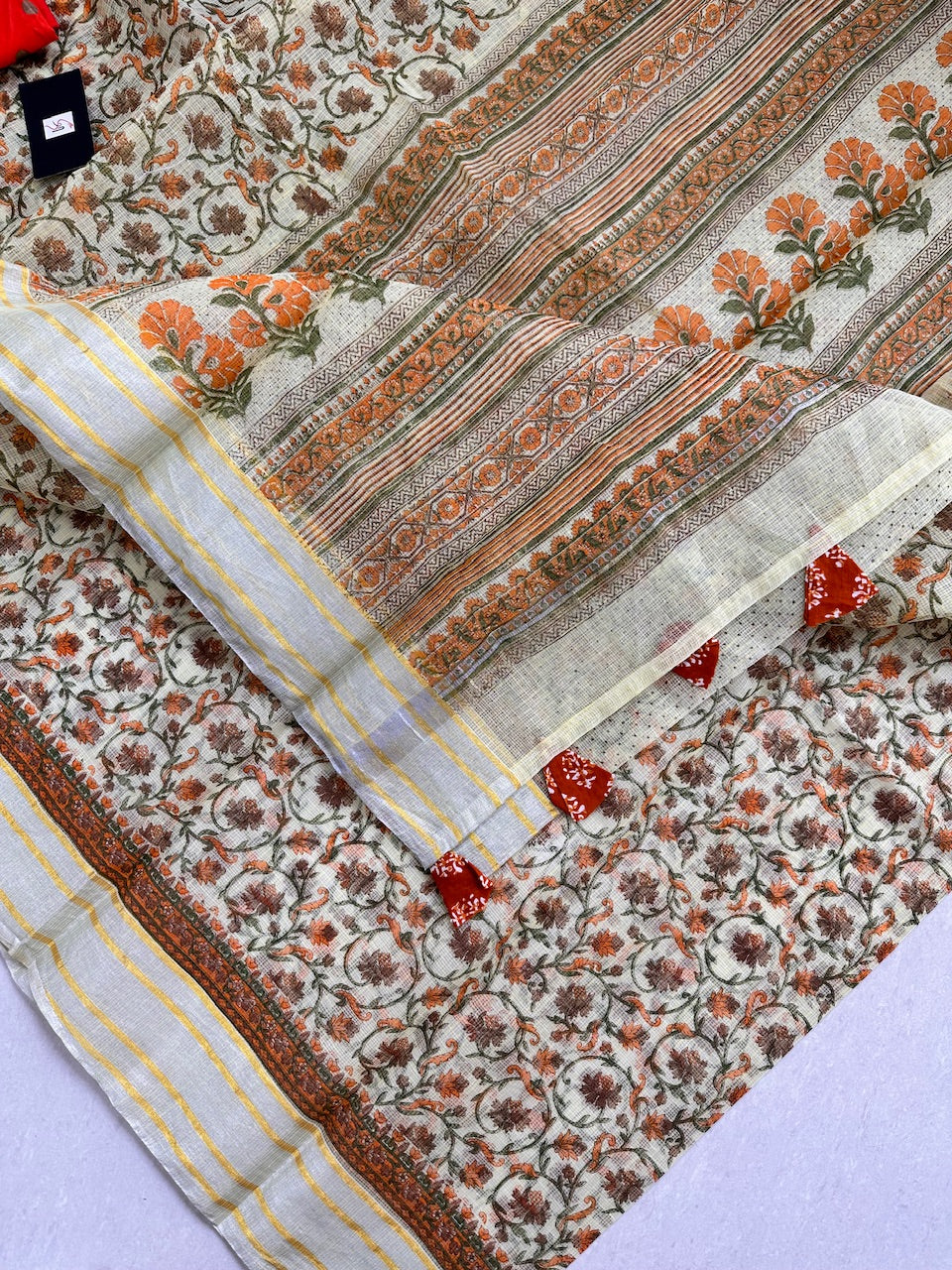 HandBlock Printed Kota Cotton Doria Saree