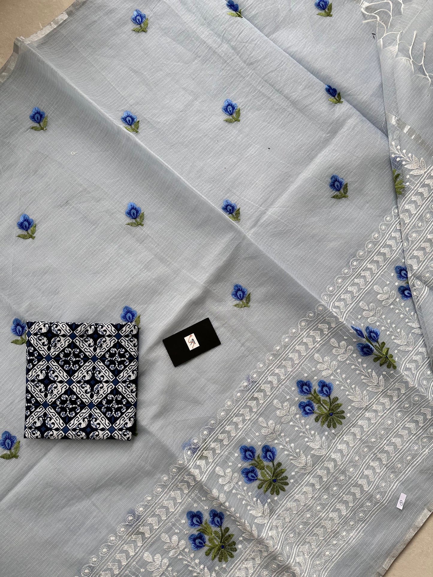 Embroidered Kota Cotton Doria Saree