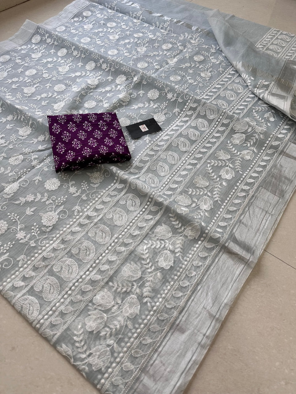 Embroidered Kota Cotton Doria Saree