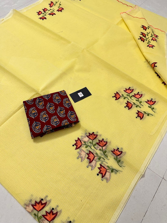 Embroidered Kota Cotton Doria Saree