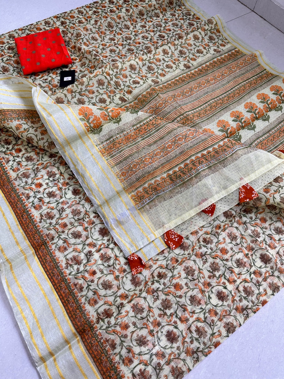 HandBlock Printed Kota Cotton Doria Saree