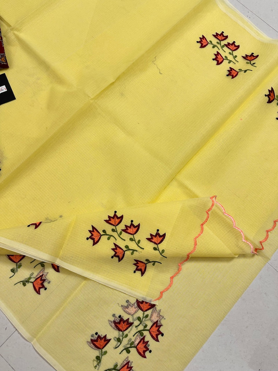 Embroidered Kota Cotton Doria Saree