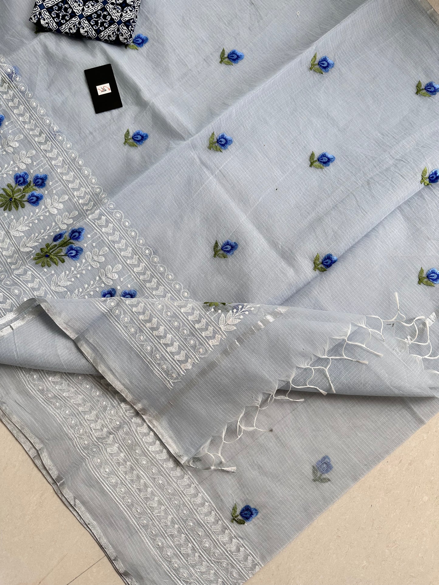 Embroidered Kota Cotton Doria Saree