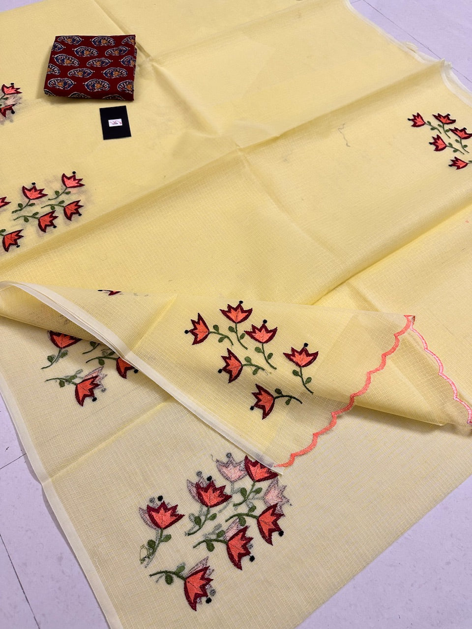 Embroidered Kota Cotton Doria Saree