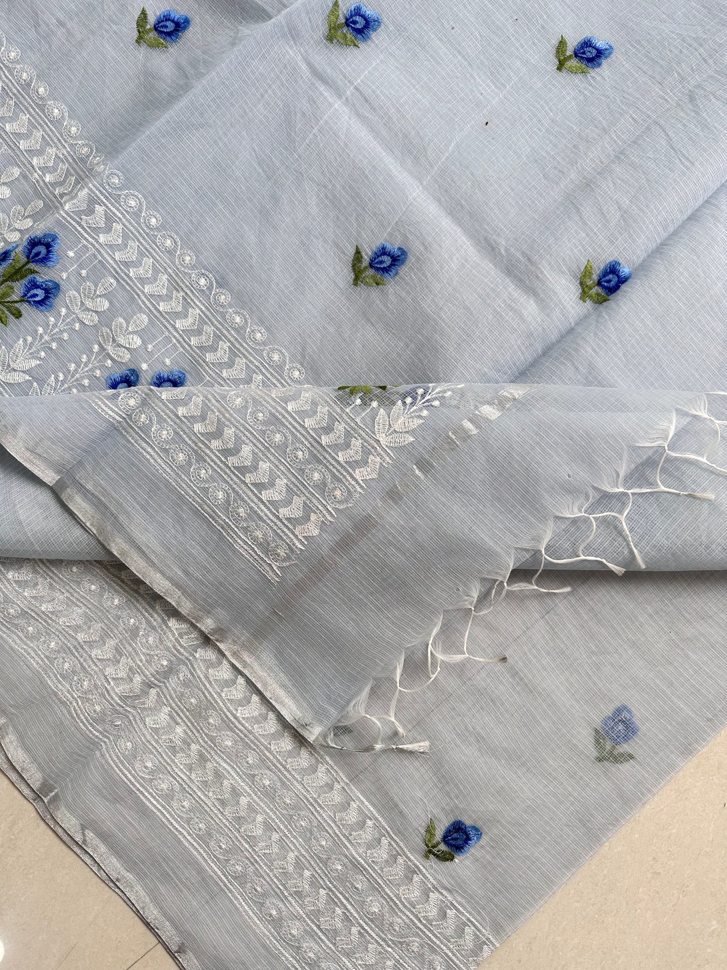 Embroidered Kota Cotton Doria Saree