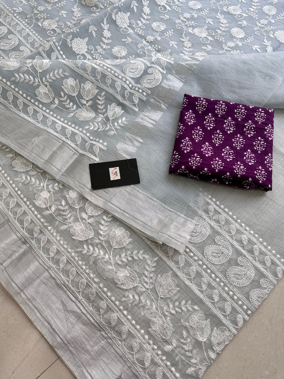 Embroidered Kota Cotton Doria Saree