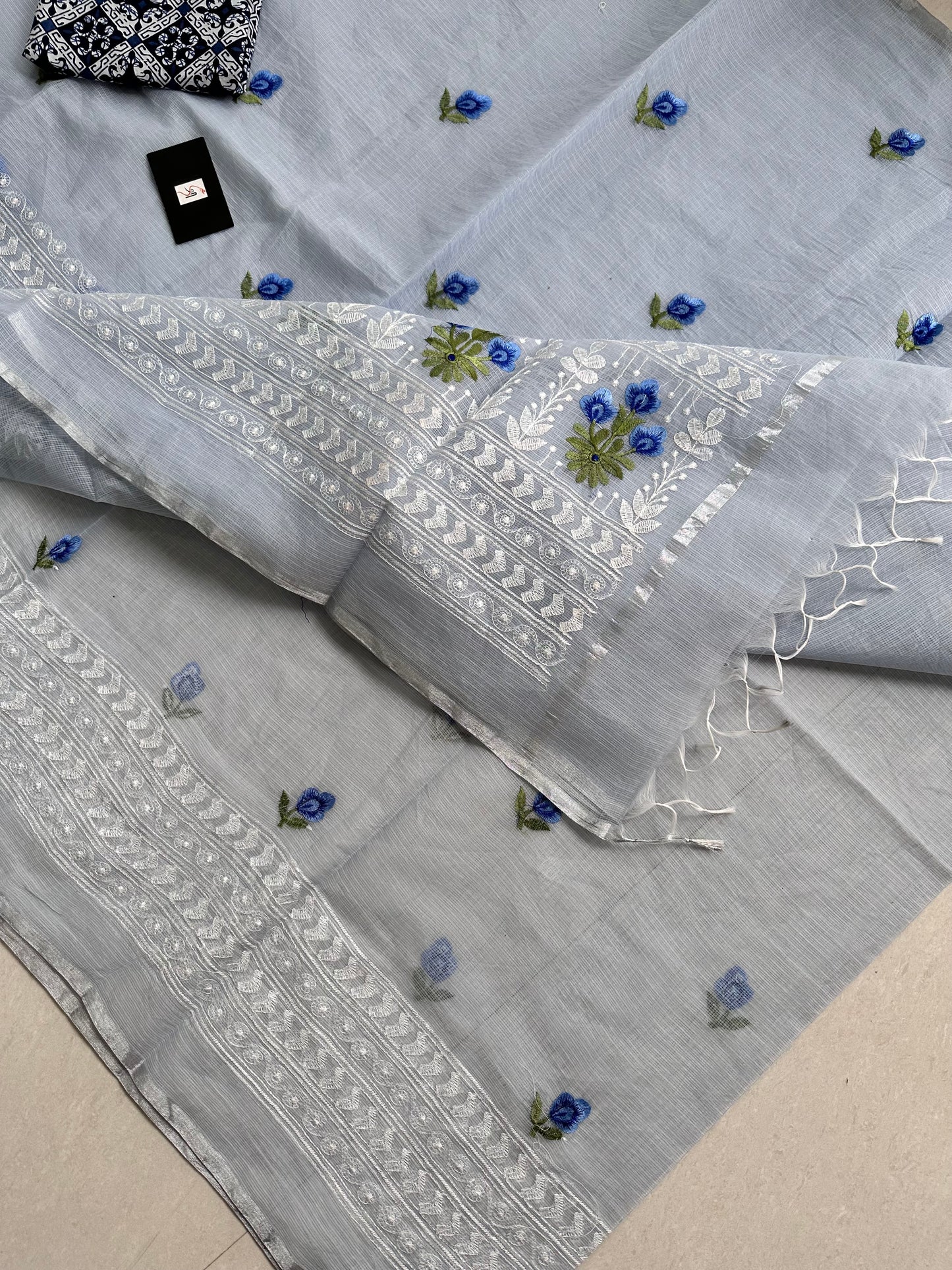 Embroidered Kota Cotton Doria Saree