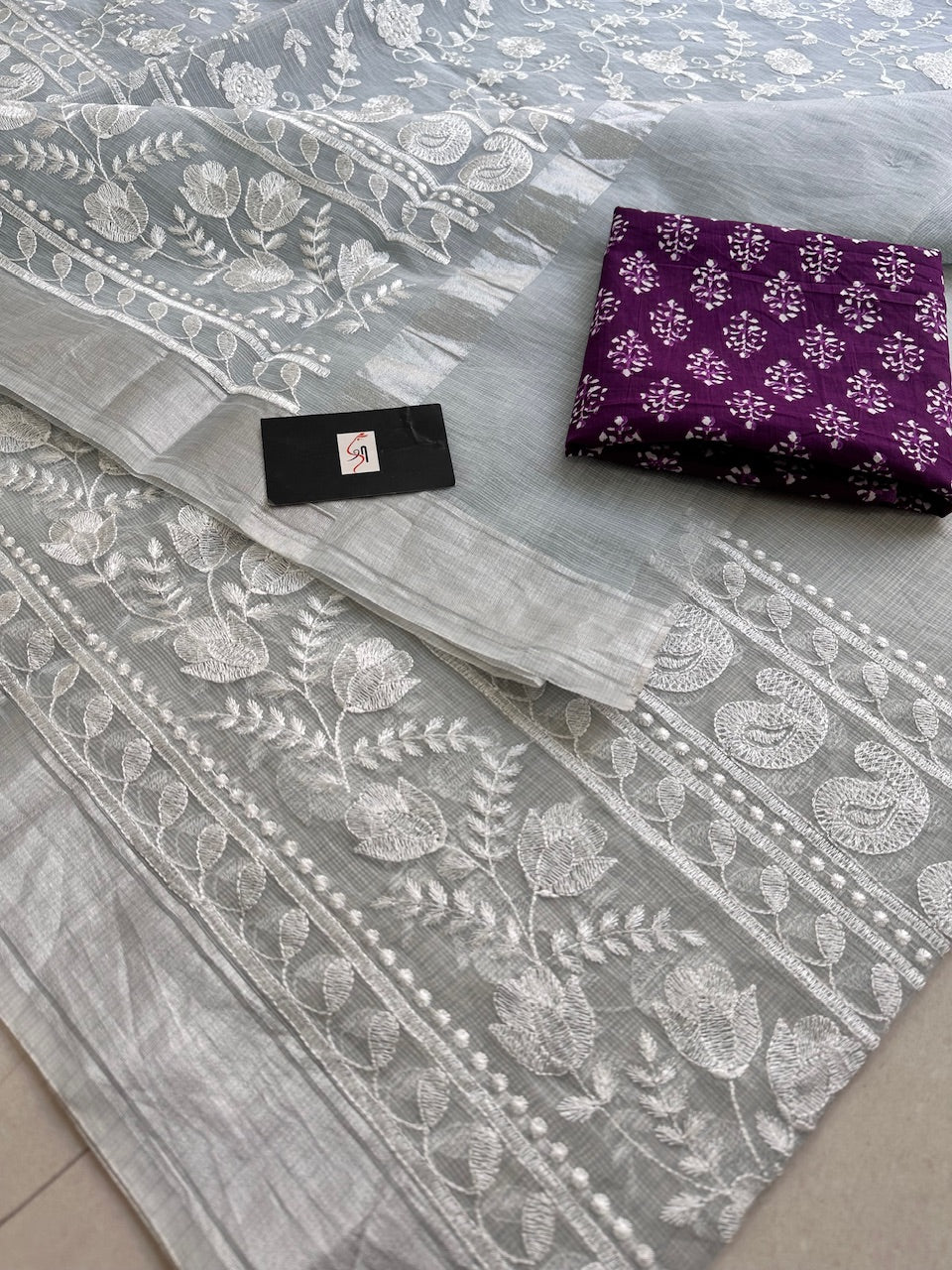 Embroidered Kota Cotton Doria Saree