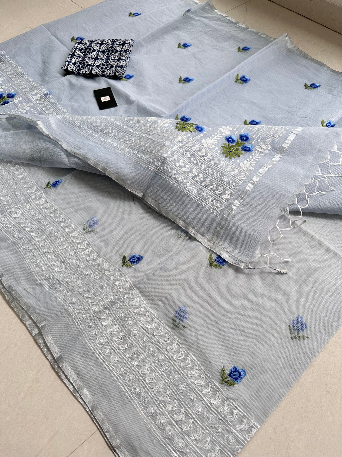 Embroidered Kota Cotton Doria Saree