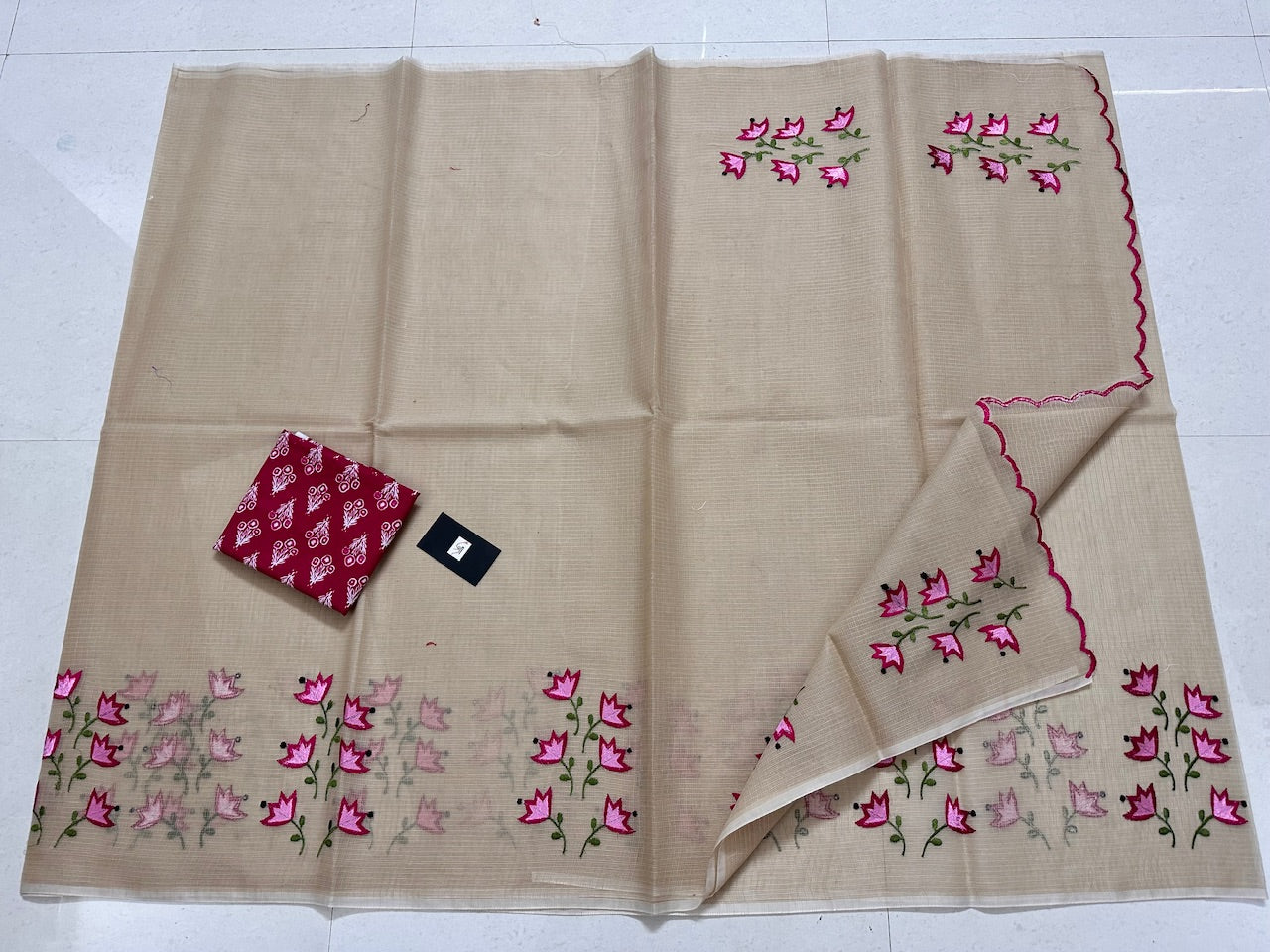 Embroidered Kota Cotton Doria Saree