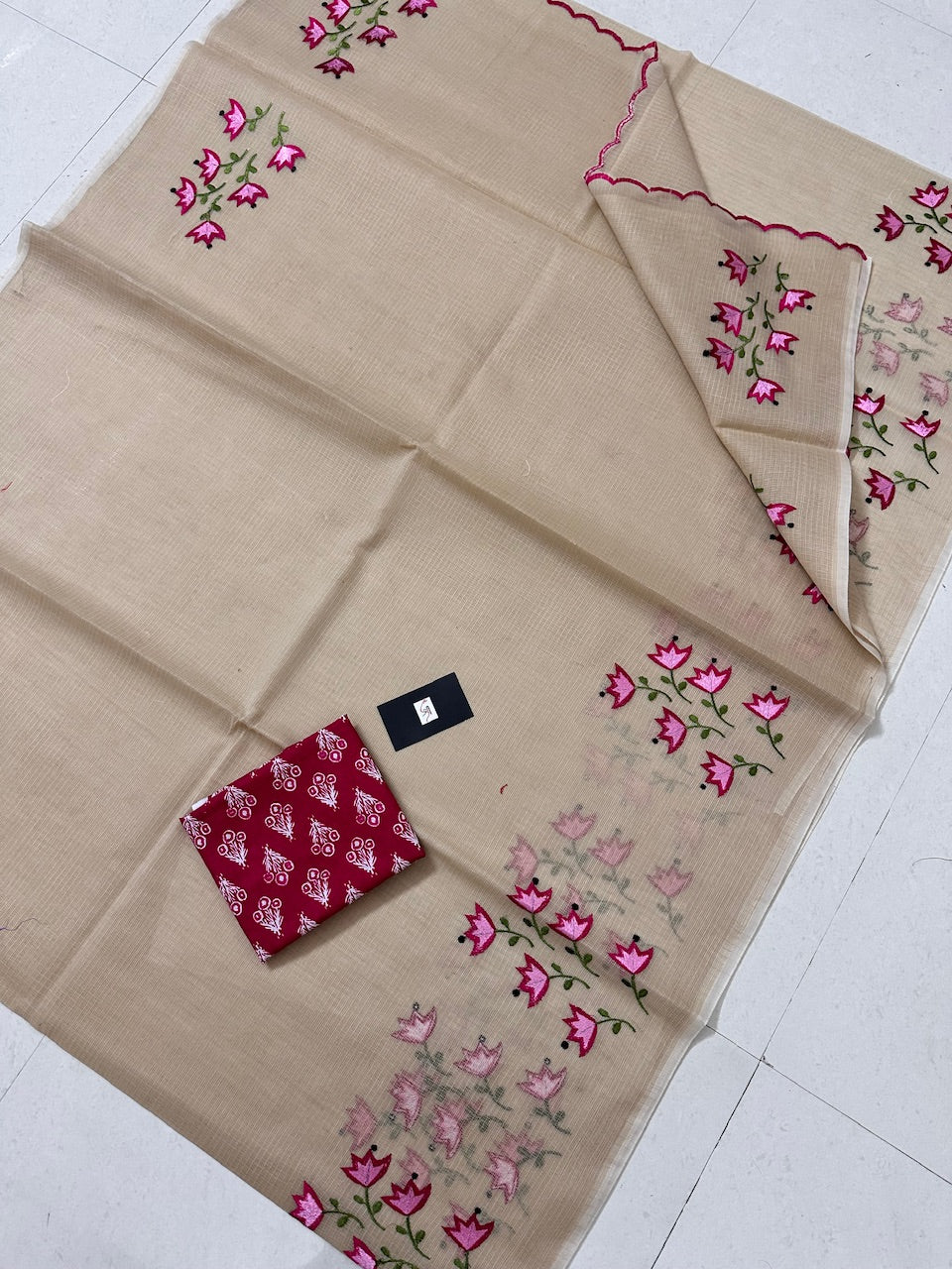 Embroidered Kota Cotton Doria Saree