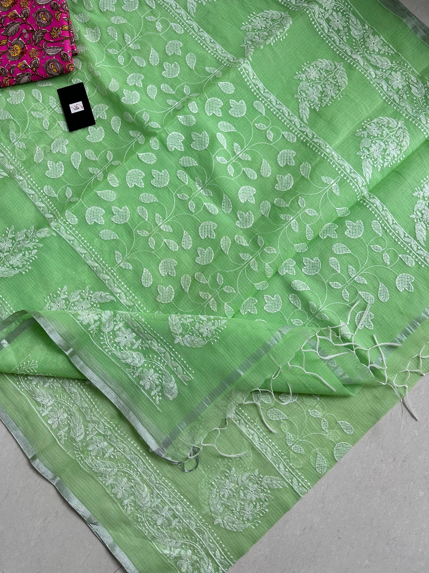 Embroidered Kota Cotton Doria Saree