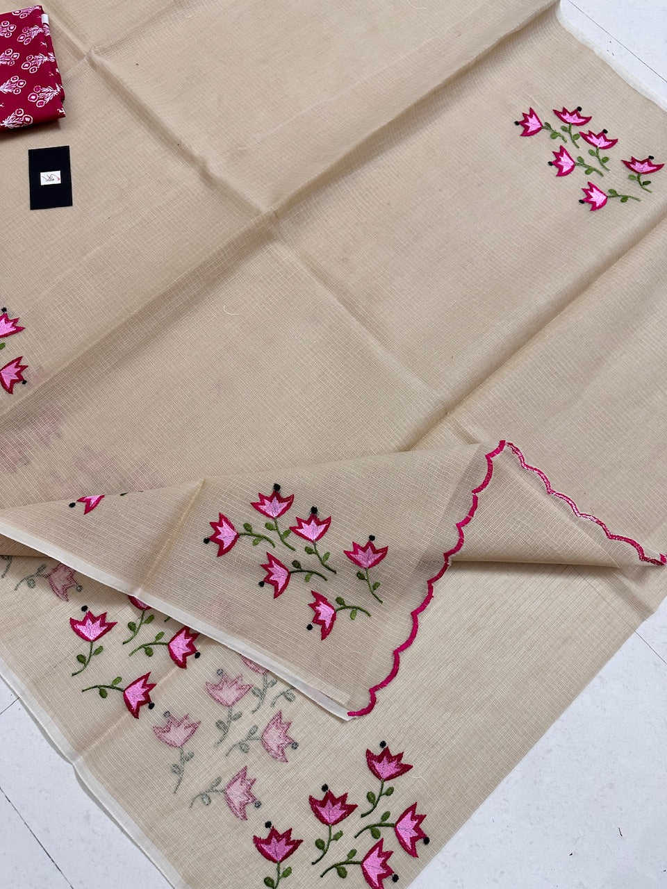 Embroidered Kota Cotton Doria Saree