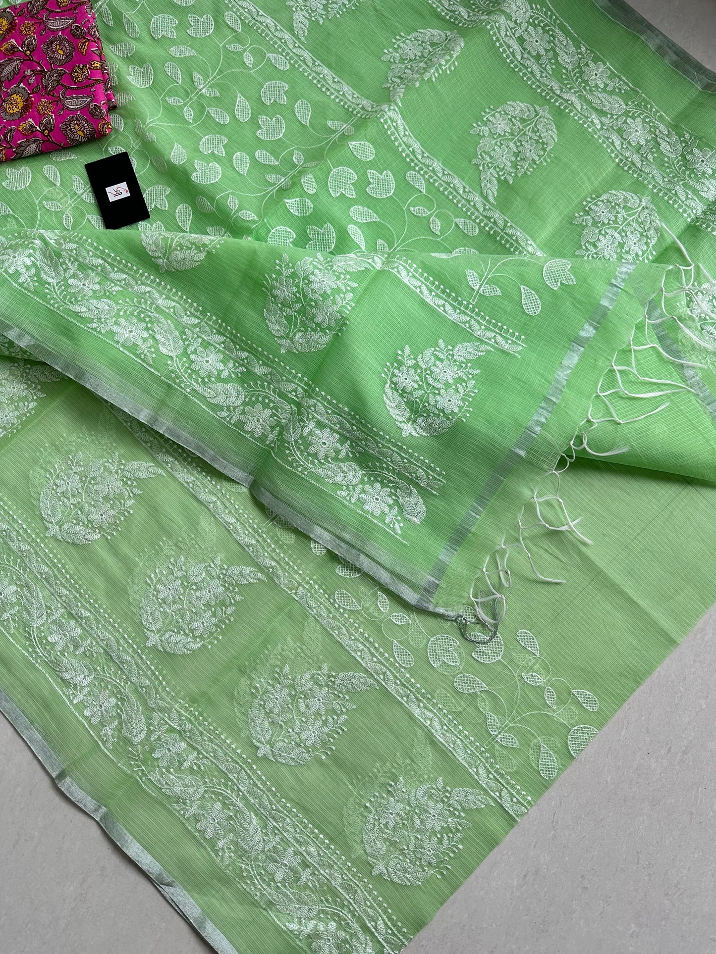 Embroidered Kota Cotton Doria Saree