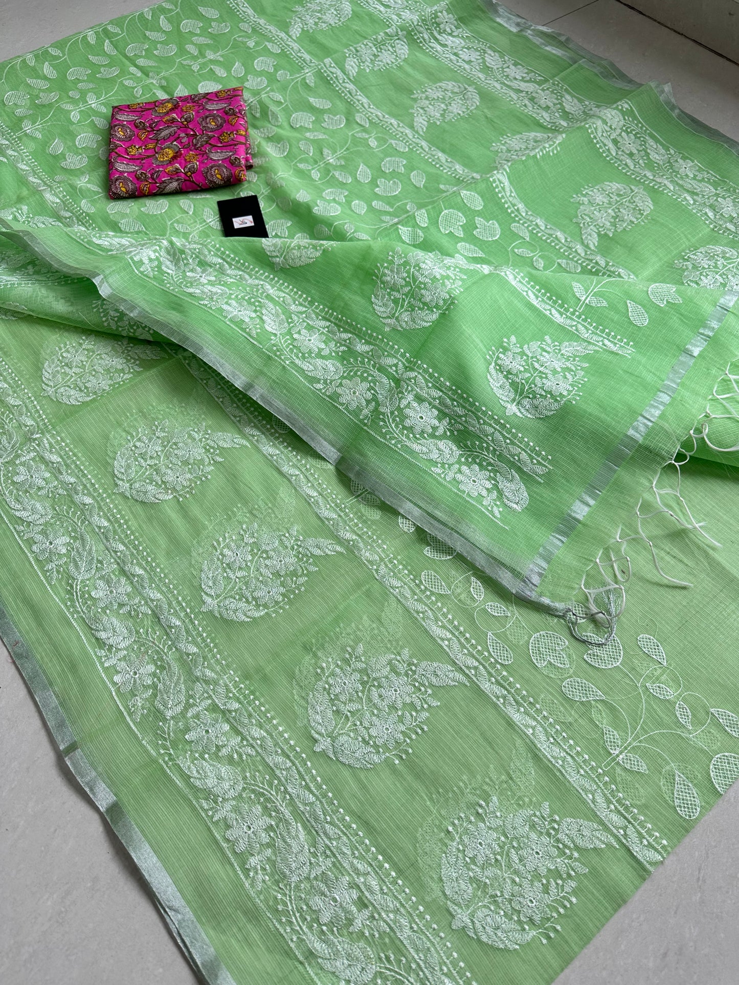 Embroidered Kota Cotton Doria Saree