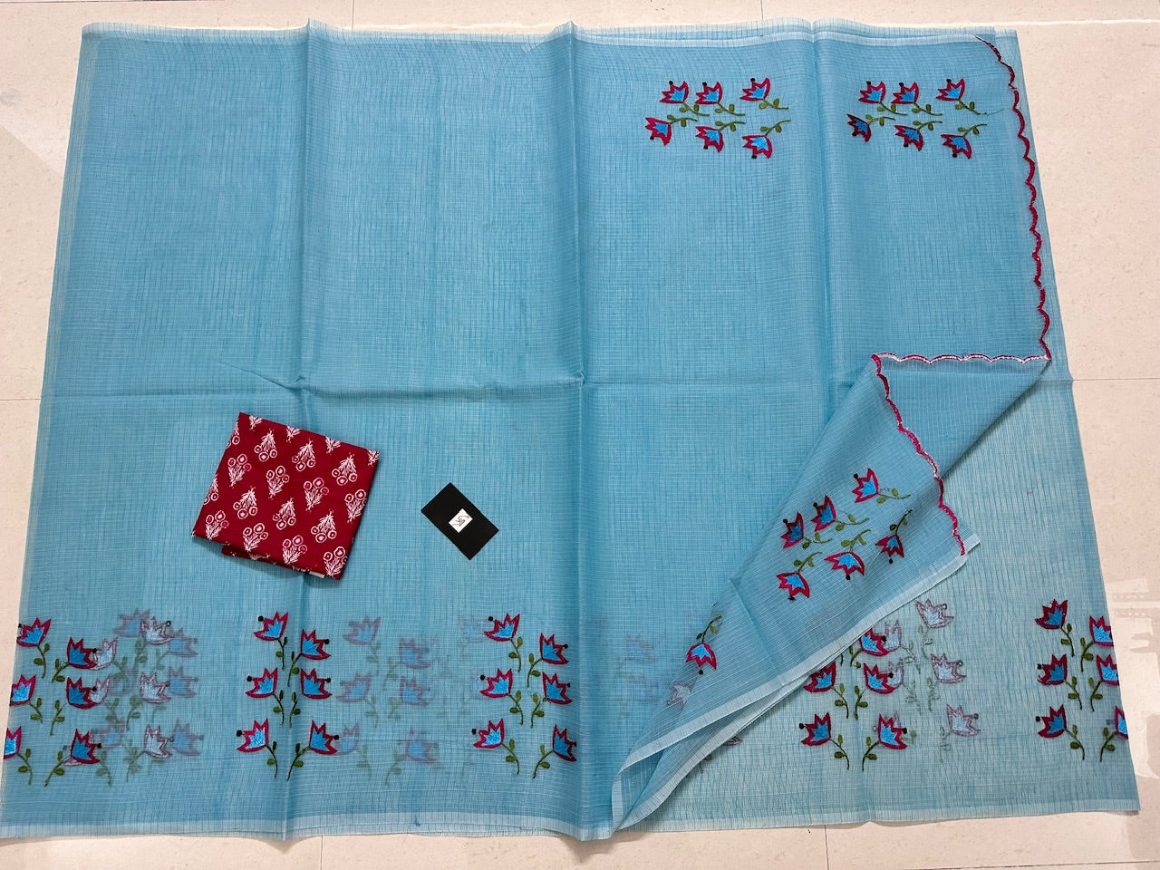 Embroidered Kota Cotton Doria Saree