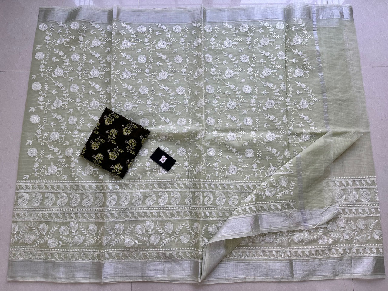 Embroidered Kota Cotton Doria Saree