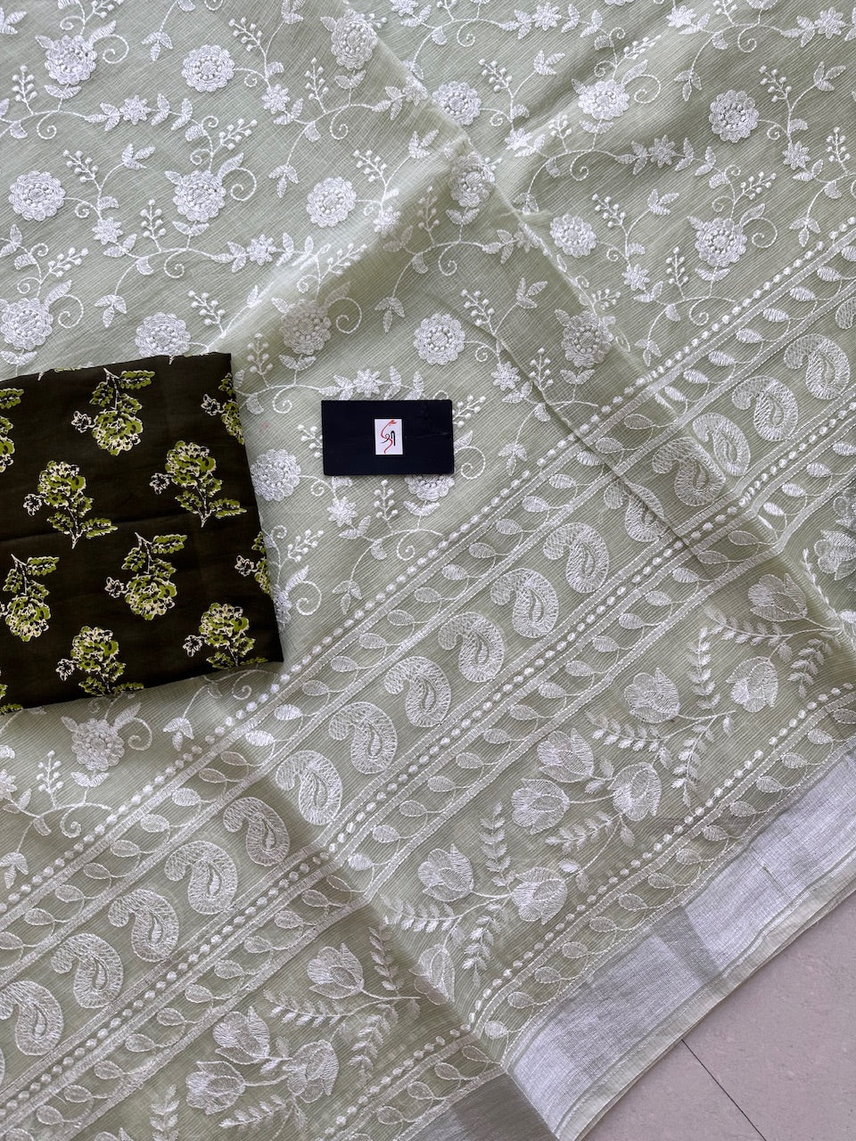 Embroidered Kota Cotton Doria Saree