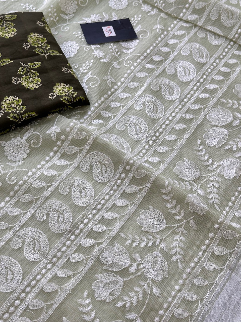 Embroidered Kota Cotton Doria Saree