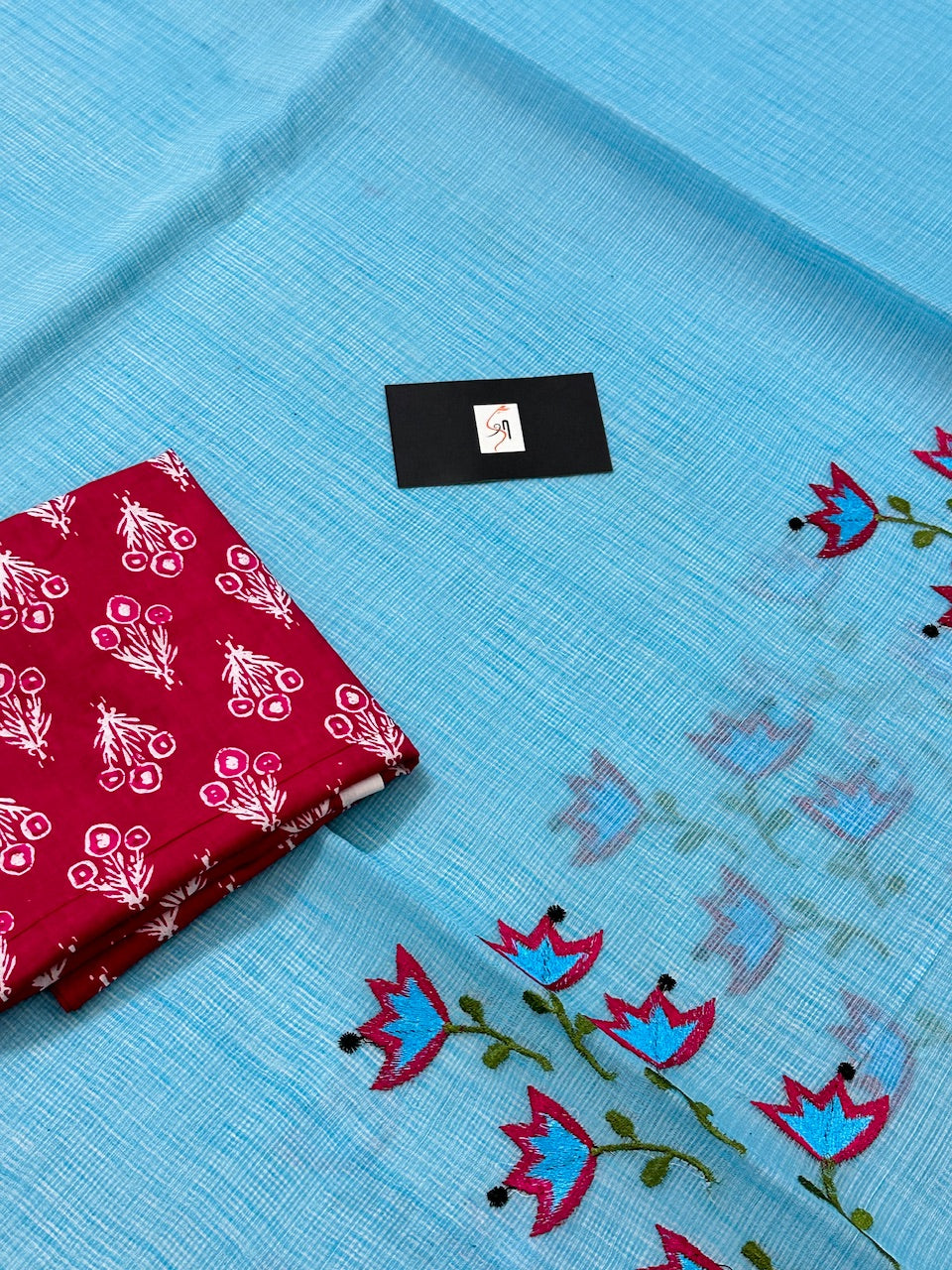 Embroidered Kota Cotton Doria Saree