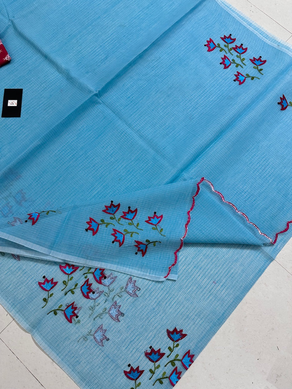 Embroidered Kota Cotton Doria Saree