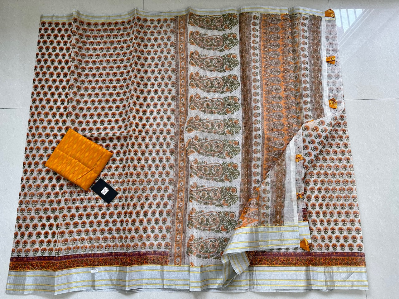 HandBlock Printed Kota Cotton Doria Saree