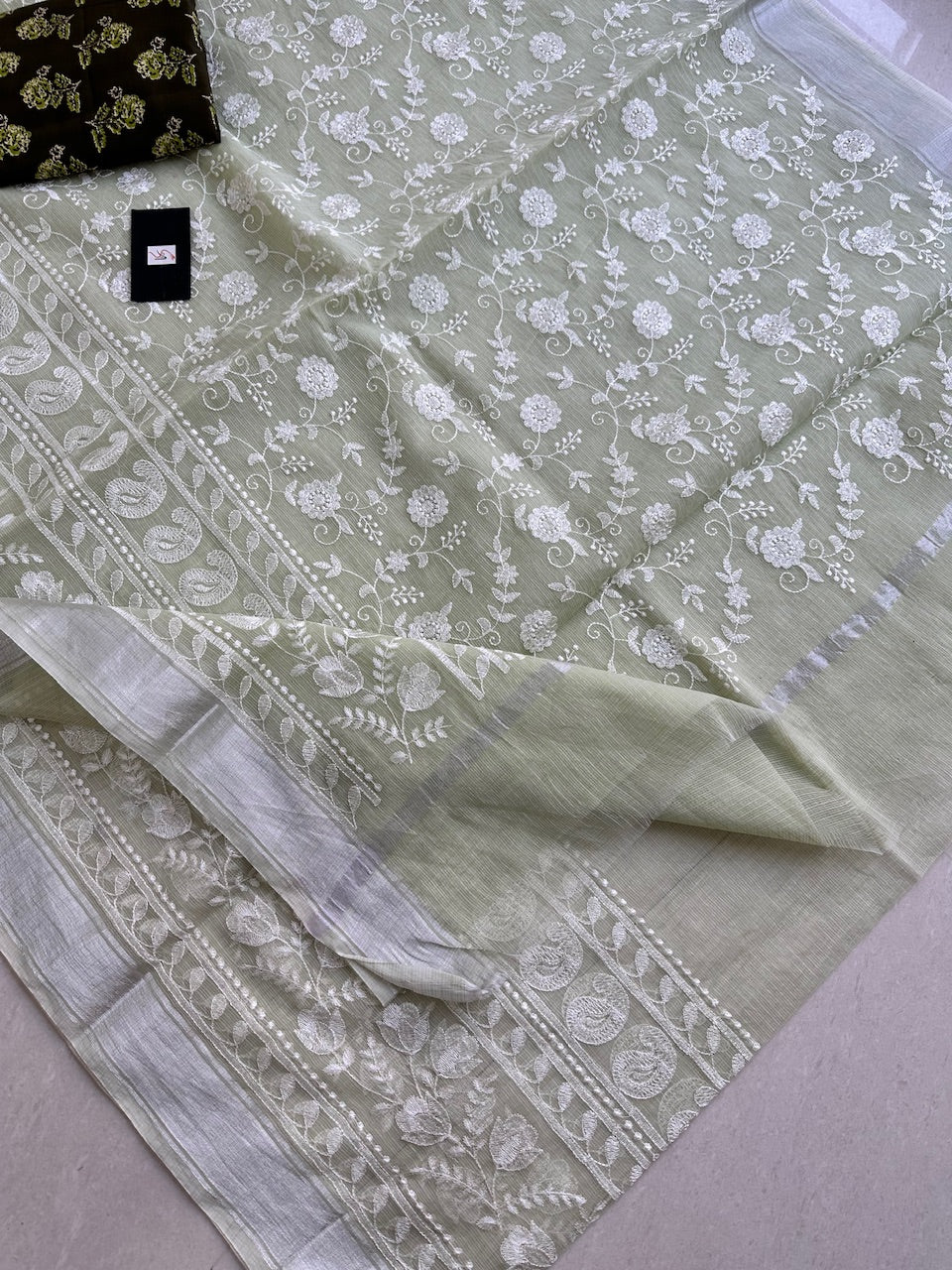 Embroidered Kota Cotton Doria Saree