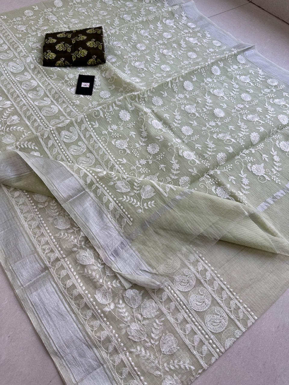 Embroidered Kota Cotton Doria Saree