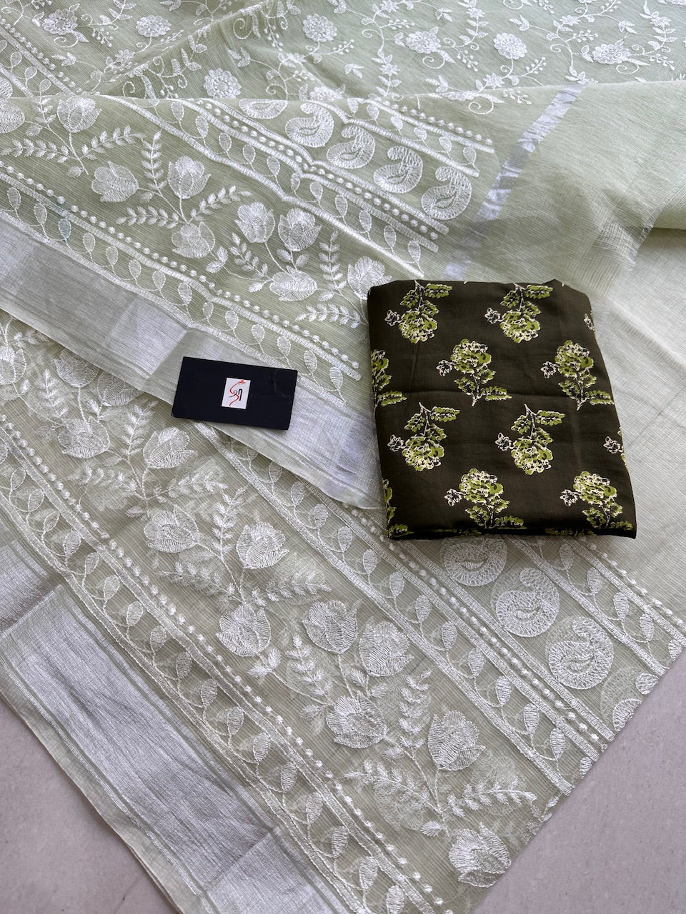 Embroidered Kota Cotton Doria Saree